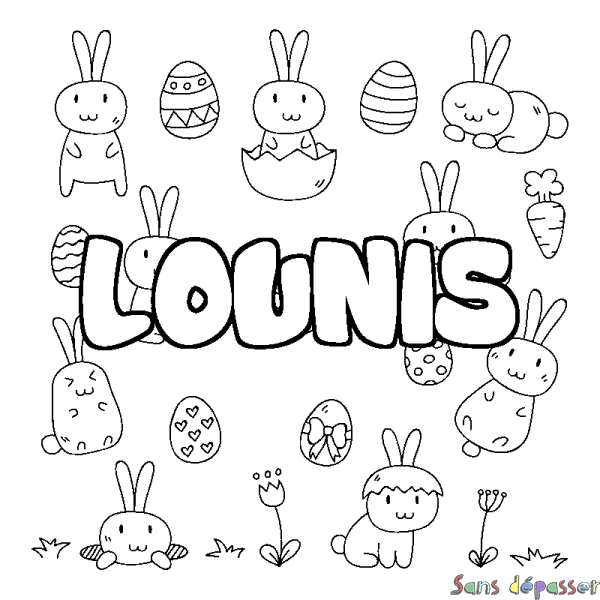 Coloriage pr&eacute;nom LOUNIS - d&eacute;cor Paques