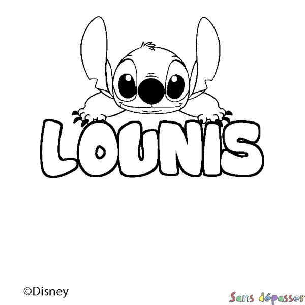 Coloriage pr&eacute;nom LOUNIS - d&eacute;cor Stitch