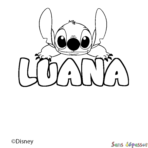 Coloriage pr&eacute;nom LUANA - d&eacute;cor Stitch