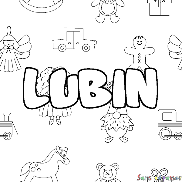 Coloriage pr&eacute;nom LUBIN - d&eacute;cor Jouets