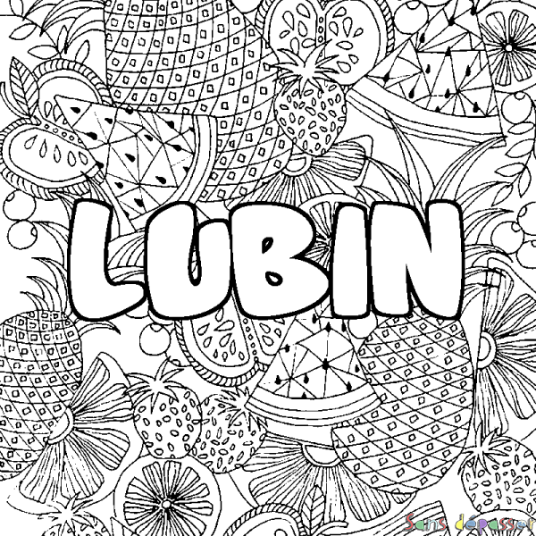 Coloriage pr&eacute;nom LUBIN - d&eacute;cor Mandala fruits