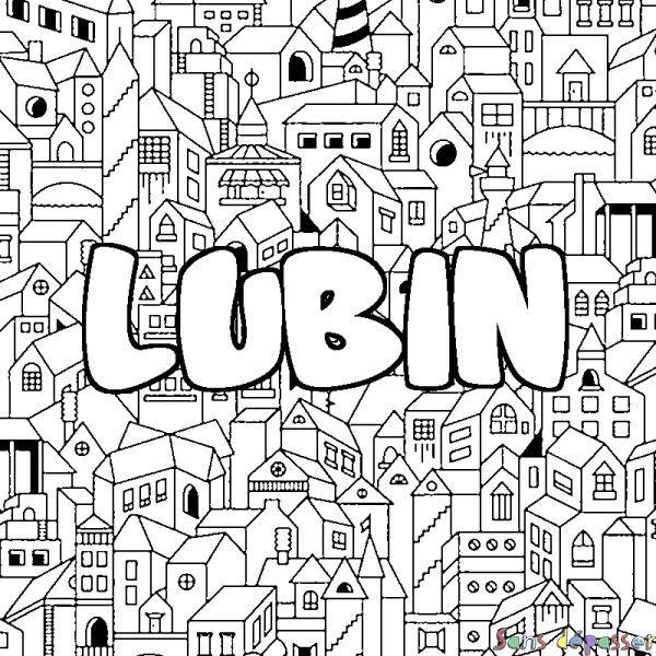 Coloriage pr&eacute;nom LUBIN - d&eacute;cor Ville