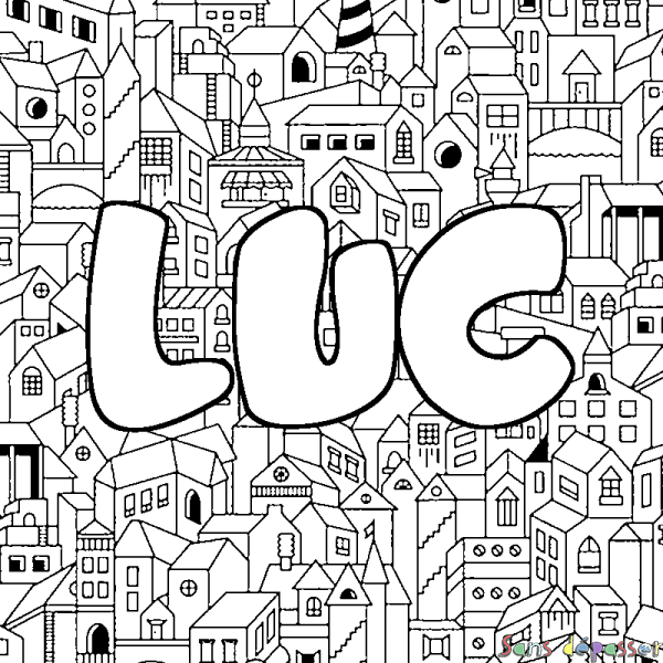 Coloriage prénom LUC - d&eacute;cor Ville