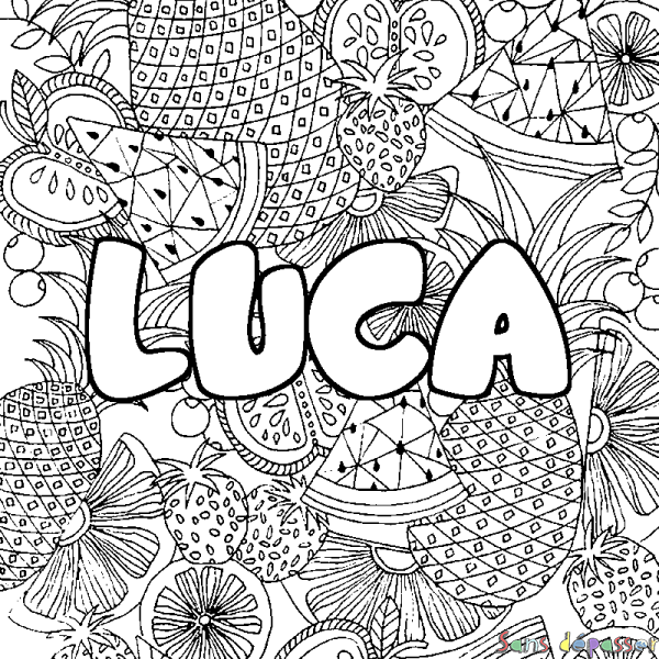 Coloriage prénom LUCA - d&eacute;cor Mandala fruits