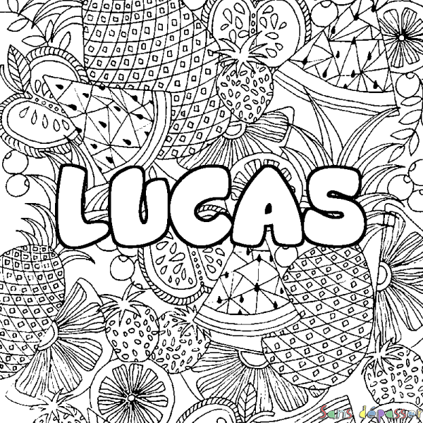 Coloriage prénom LUCAS - d&eacute;cor Mandala fruits