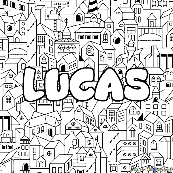 Coloriage prénom LUCAS - d&eacute;cor Ville
