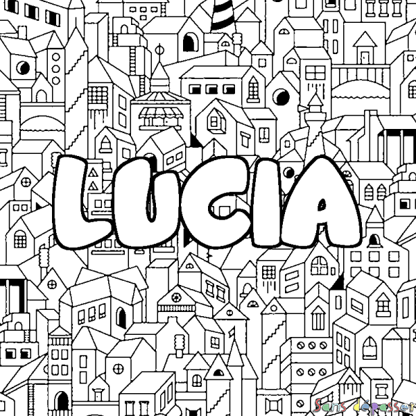 Coloriage pr&eacute;nom LUCIA - d&eacute;cor Ville