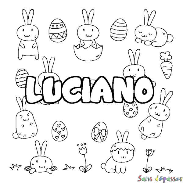 Coloriage pr&eacute;nom LUCIANO - d&eacute;cor Paques