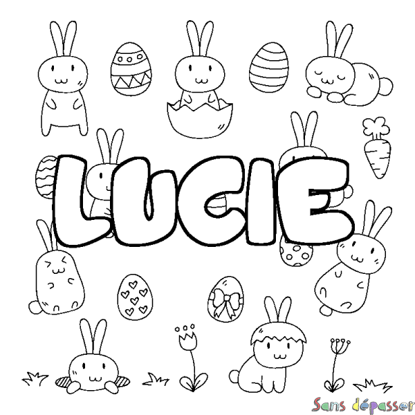Coloriage pr&eacute;nom LUCIE - d&eacute;cor Paques