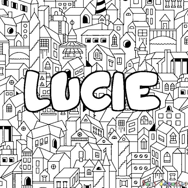 Coloriage prénom LUCIE - d&eacute;cor Ville