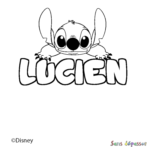 Coloriage pr&eacute;nom LUCIEN - d&eacute;cor Stitch