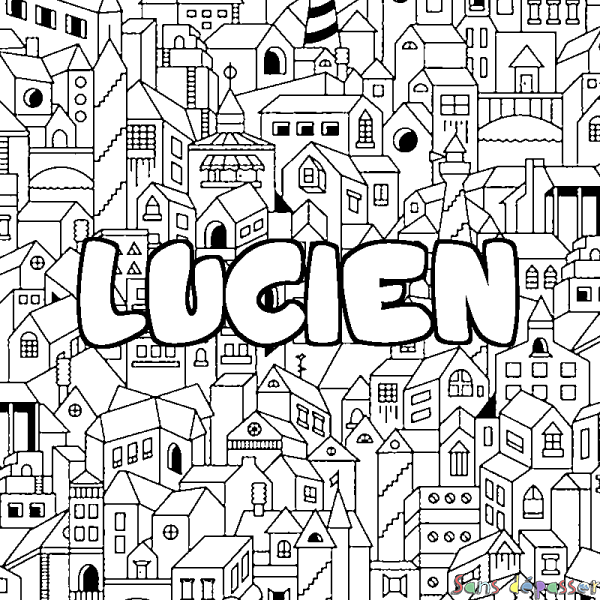 Coloriage pr&eacute;nom LUCIEN - d&eacute;cor Ville
