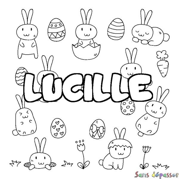 Coloriage pr&eacute;nom LUCILLE - d&eacute;cor Paques