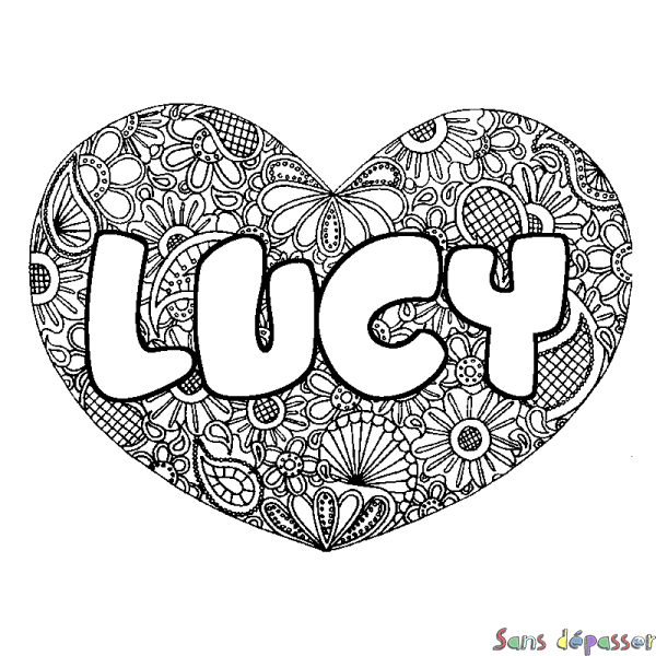 Coloriage pr&eacute;nom LUCY - d&eacute;cor Mandala coeur