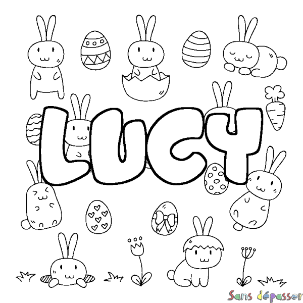 Coloriage pr&eacute;nom LUCY - d&eacute;cor Paques