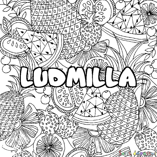 Coloriage prénom LUDMILLA - d&eacute;cor Mandala fruits