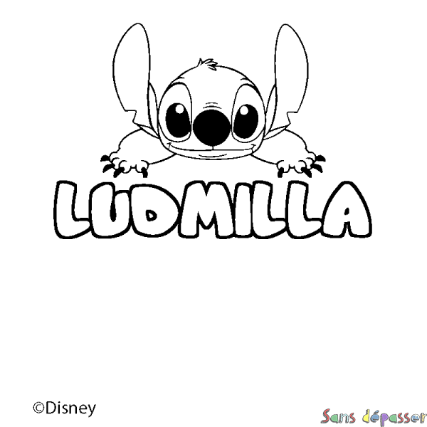 Coloriage pr&eacute;nom LUDMILLA - d&eacute;cor Stitch