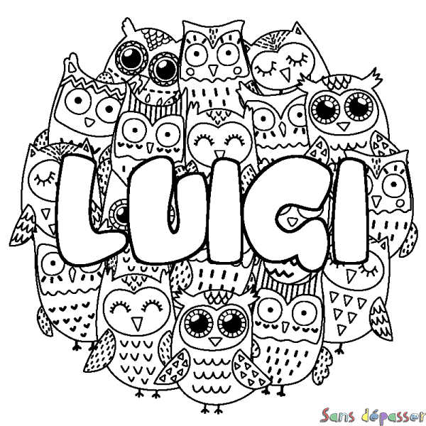 Coloriage pr&eacute;nom LUIGI - d&eacute;cor Chouettes
