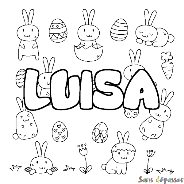 Coloriage pr&eacute;nom LUISA - d&eacute;cor Paques