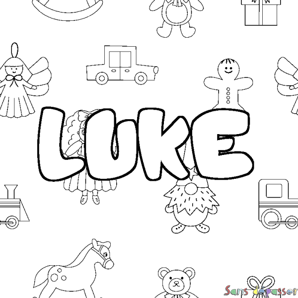 Coloriage pr&eacute;nom LUKE - d&eacute;cor Jouets
