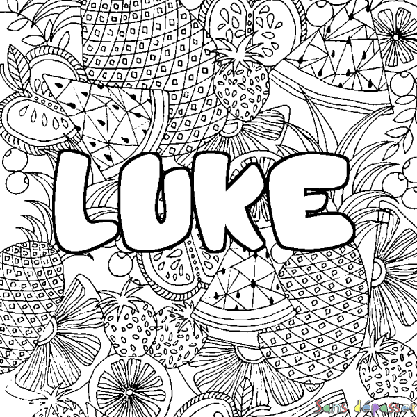 Coloriage pr&eacute;nom LUKE - d&eacute;cor Mandala fruits