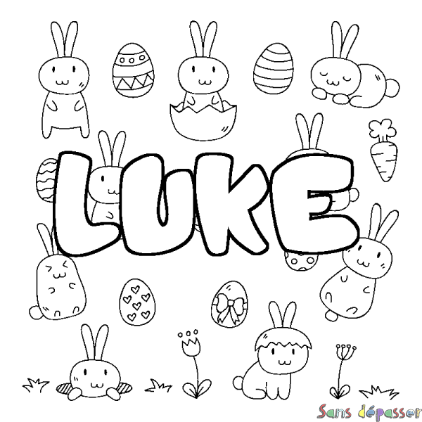 Coloriage pr&eacute;nom LUKE - d&eacute;cor Paques