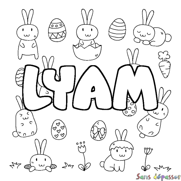 Coloriage pr&eacute;nom LYAM - d&eacute;cor Paques