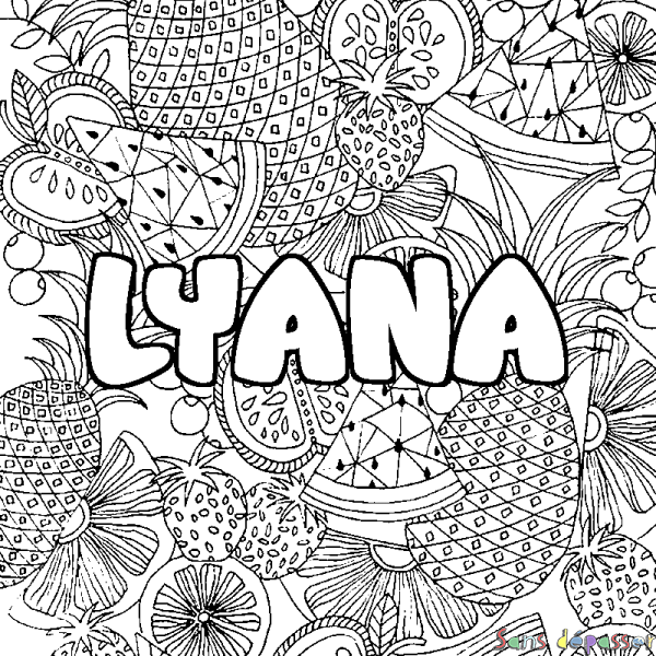 Coloriage prénom LYANA - d&eacute;cor Mandala fruits