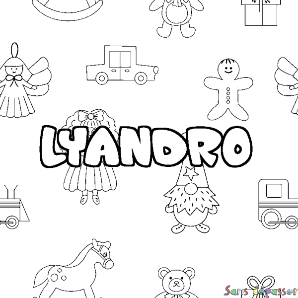 Coloriage pr&eacute;nom LYANDRO - d&eacute;cor Jouets