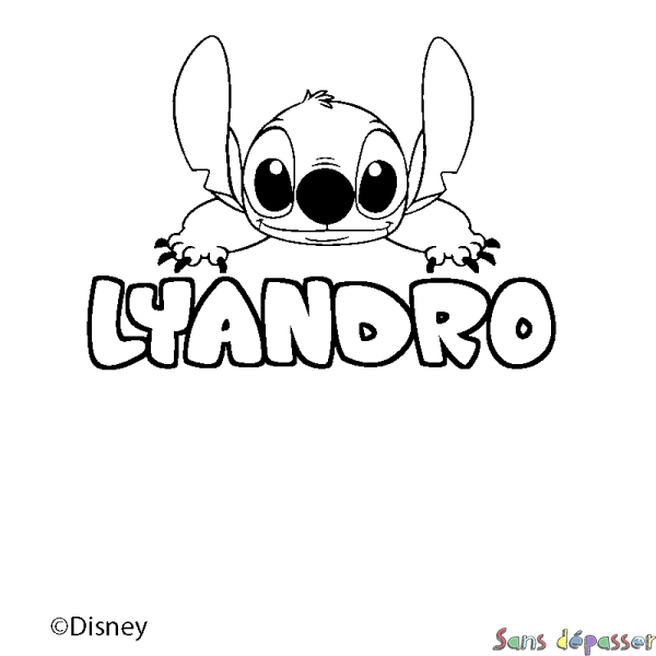 Coloriage pr&eacute;nom LYANDRO - d&eacute;cor Stitch