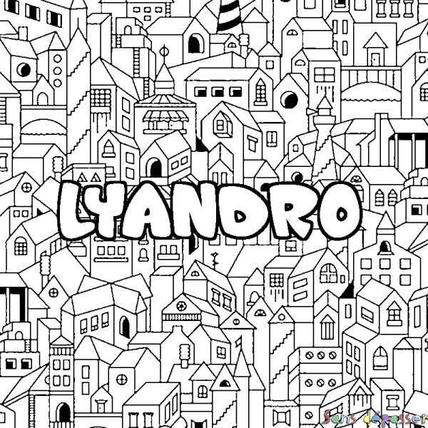 Coloriage pr&eacute;nom LYANDRO - d&eacute;cor Ville