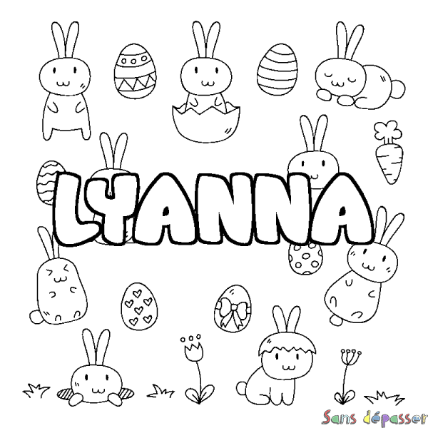 Coloriage pr&eacute;nom LYANNA - d&eacute;cor Paques