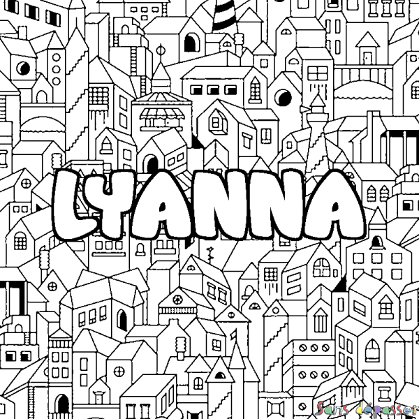 Coloriage pr&eacute;nom LYANNA - d&eacute;cor Ville