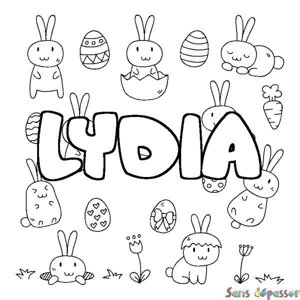 Coloriage pr&eacute;nom LYDIA - d&eacute;cor Paques