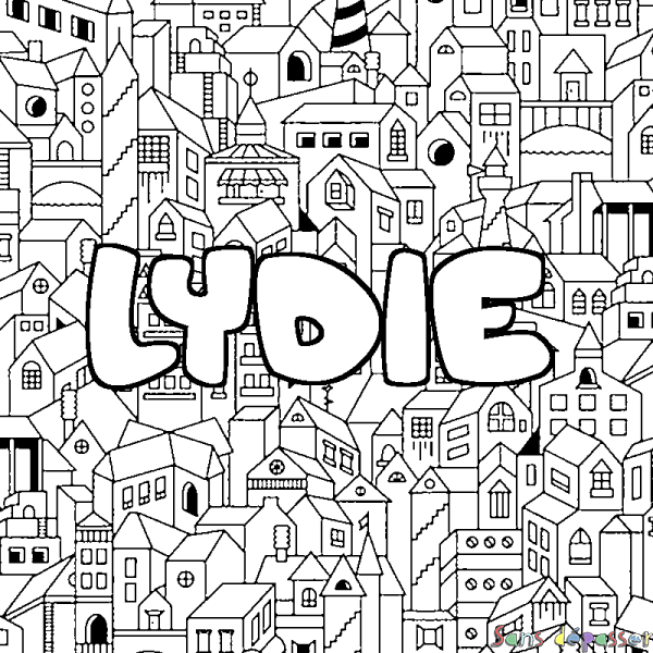 Coloriage prénom LYDIE - d&eacute;cor Ville