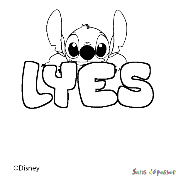 Coloriage pr&eacute;nom LYES - d&eacute;cor Stitch