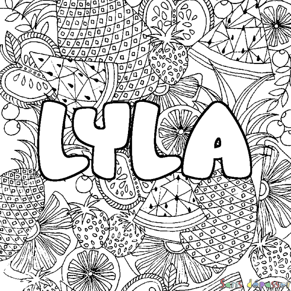 Coloriage prénom LYLA - d&eacute;cor Mandala fruits