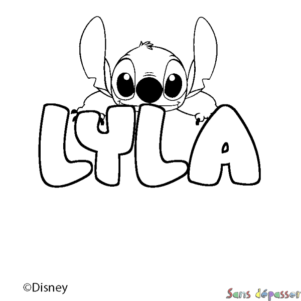 Coloriage pr&eacute;nom LYLA - d&eacute;cor Stitch