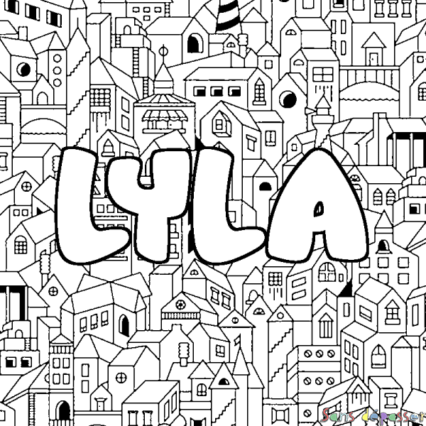 Coloriage prénom LYLA - d&eacute;cor Ville