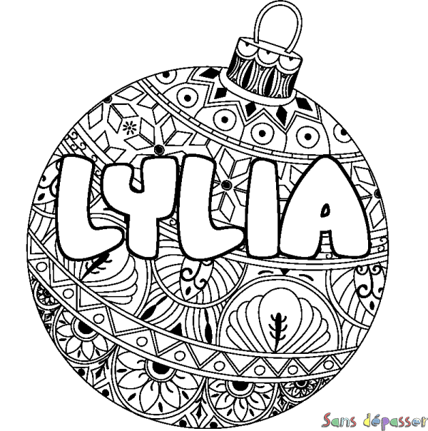 Coloriage pr&eacute;nom LYLIA - d&eacute;cor Boule de No&euml;l