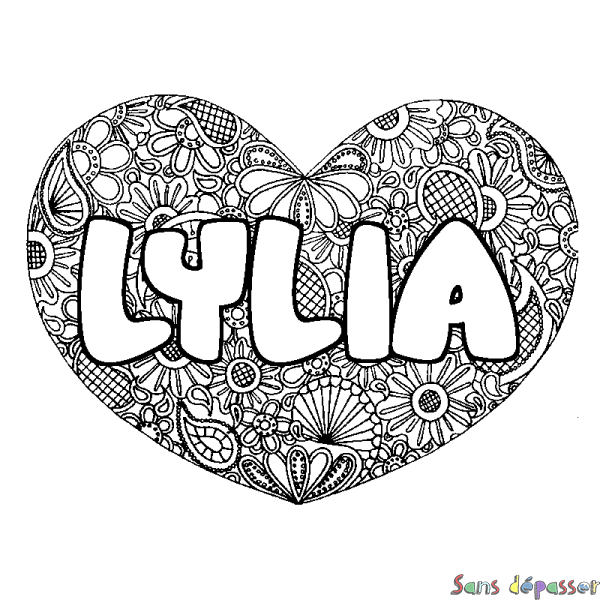 Coloriage prénom LYLIA - d&eacute;cor Mandala coeur