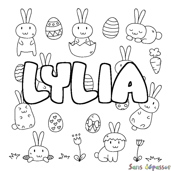 Coloriage pr&eacute;nom LYLIA - d&eacute;cor Paques