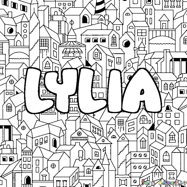Coloriage prénom LYLIA - d&eacute;cor Ville