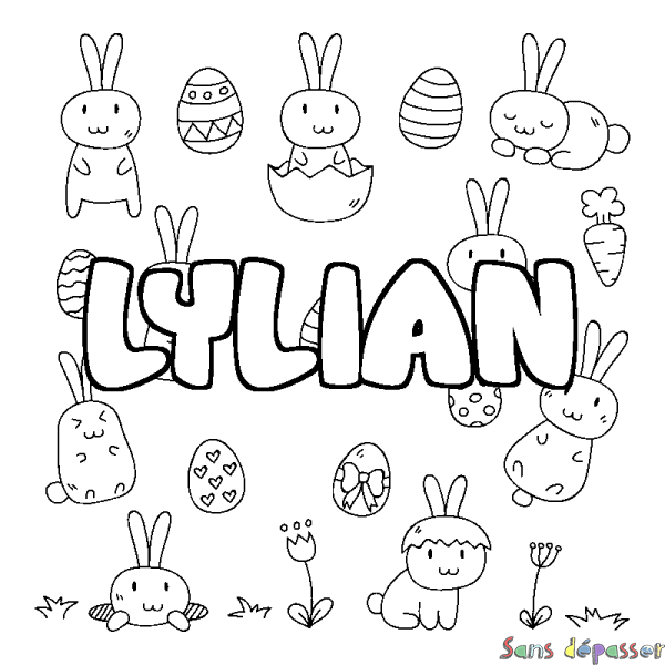 Coloriage pr&eacute;nom LYLIAN - d&eacute;cor Paques