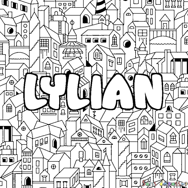 Coloriage pr&eacute;nom LYLIAN - d&eacute;cor Ville