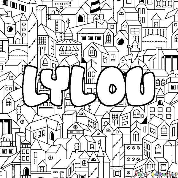 Coloriage pr&eacute;nom LYLOU - d&eacute;cor Ville