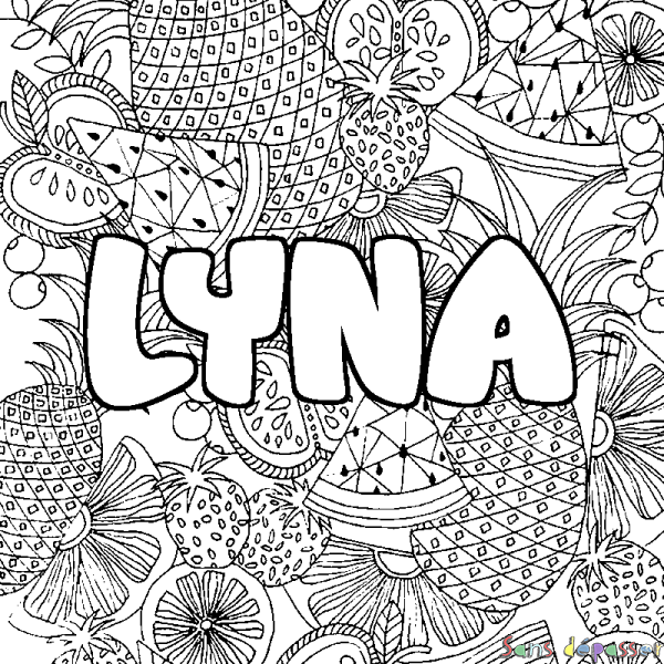 Coloriage prénom LYNA - d&eacute;cor Mandala fruits