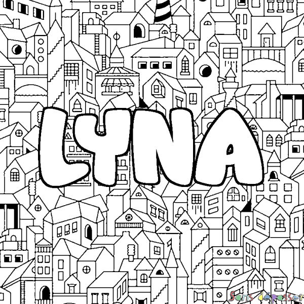 Coloriage prénom LYNA - d&eacute;cor Ville