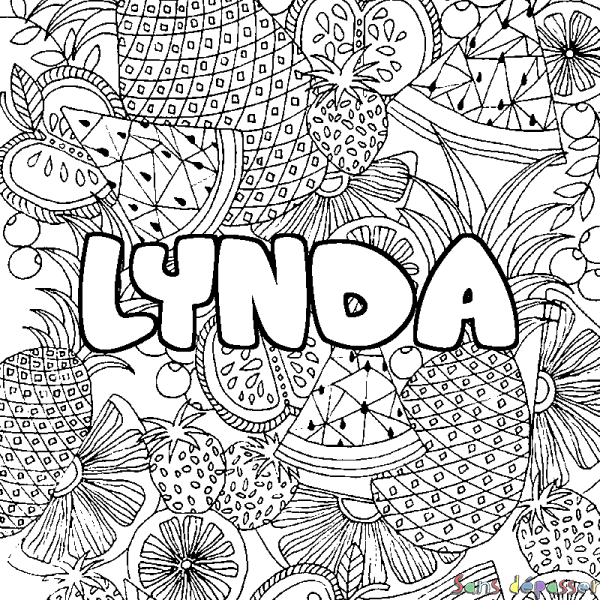 Coloriage pr&eacute;nom LYNDA - d&eacute;cor Mandala fruits