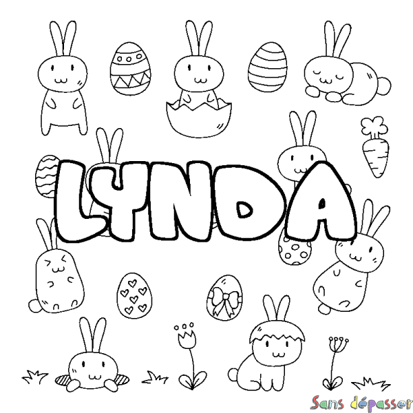Coloriage pr&eacute;nom LYNDA - d&eacute;cor Paques
